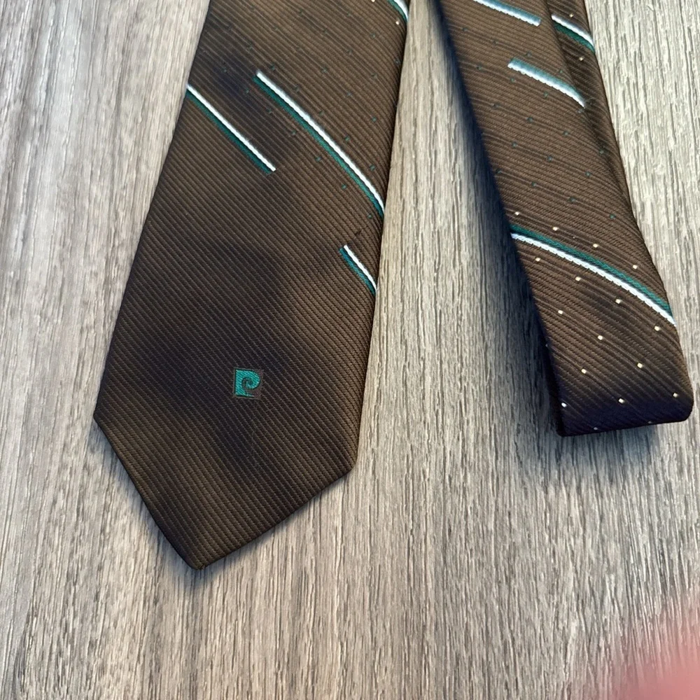 Vintage Pierre Cardin Brown and Teal Men's skinny Tie